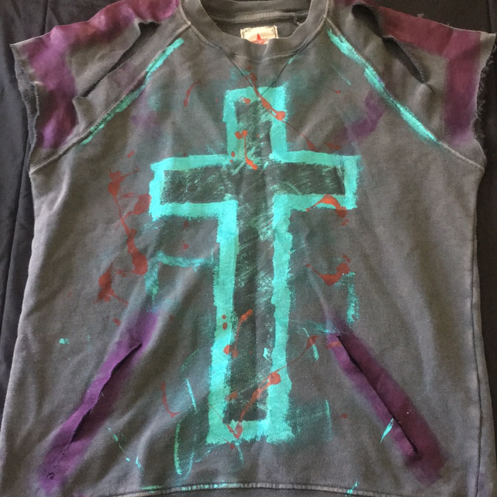 Custom Painted Custom Cut Cross Sweater
